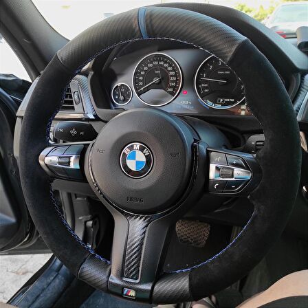 Bmw F30 Alcantra Karbon Mavi Yüzüklü Mavi Dikişli (Simit Kısmına Dikilir)