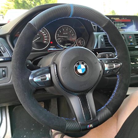 Bmw F30 Alcantra Karbon Mavi Yüzüklü Mavi Dikişli (Simit Kısmına Dikilir)