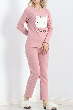 BENSU STORE Nakışlı Fitilli Pijama Takımı Pembe - 19217.1048.