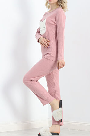 BENSU STORE Nakışlı Fitilli Pijama Takımı Pembe - 19217.1048.