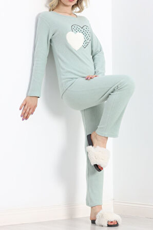 BENSU STORE Nakışlı Fitilli Pijama Takımı Mint - 19219.1048.