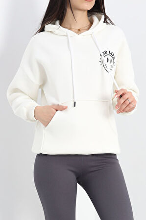 BENSU STORE Baskılı Unisex Sweat Ekru - 20071.1878.