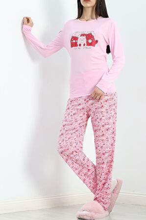 BENSU STORE Baskılı Poliviskon Pijama Takımı Pembe - 302.1287.