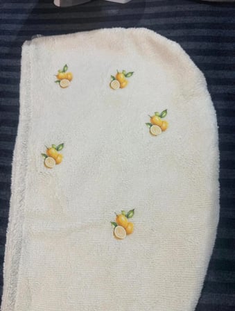 Saç Bonesi Çocuk Limon kalp ve kiraz baskılı Krem pamuklu kurulama bone