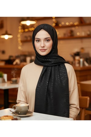 zebra desenli jakarlı eşarp – yumuşak dokulu, kaymaz, günlük ve şık tesettür eşarp 100 x 100 cm