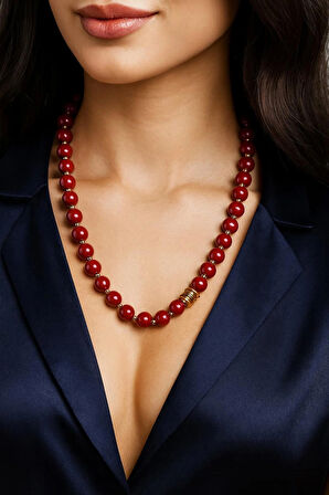 Bordo Yeşim Taşı Kolye