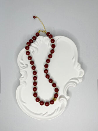 Bordo Yeşim Taşı Kolye