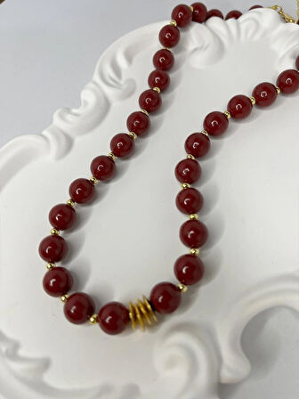 Bordo Yeşim Taşı Kolye