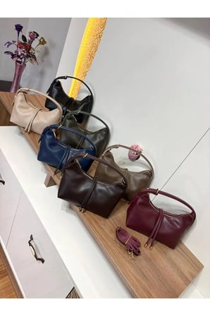 Kadın Mini Boy Bordo Uzun Çapraz Askılı El & Omuz Çantası (20X16 Cm)