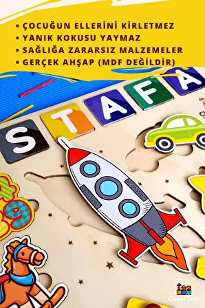 Eğitici Ahşap Erkek Çocuk Tak Çıkar Oyuncak  Puzzle Yapboz HAYVANLAR, SAYILAR VE ŞEKİLLER