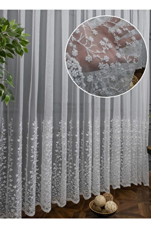 Farbateks Dikim Feray Işlemeli Geniş Desen Etek Işlemeli 3kat Pileli Tül Perde