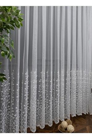 Farbateks Dikim Feray Işlemeli Geniş Desen Etek Işlemeli 3kat Pileli Tül Perde