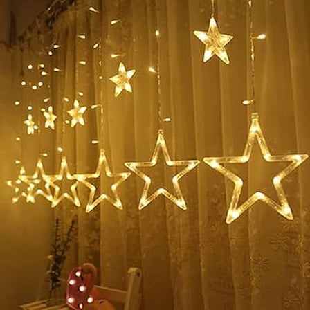 Yıldız Sarkıtlı Perde LED Aydınlatma - 3m Genişlik, 8 Modlu, Günışığı Renk,Ev Süsleme Işığı