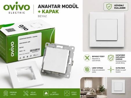 Ovivo Beyaz Tekli Anahtar - Çerçeve Dahil