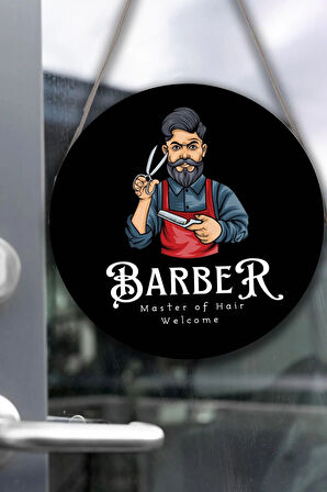 Berber Cam Kapı Pano Tabelası, Berber Dükkanı için Süs, Askılı Cam Kapı Berber Kuaför Yazı Levhası