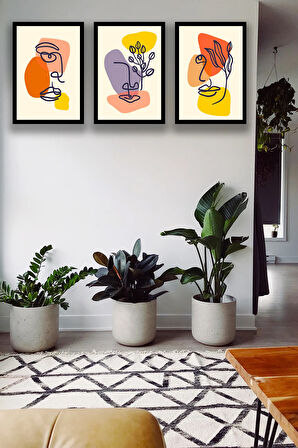 3 Parça Çerçeve Görünümlü Şık Boho Tablo Modeli, Oturma Odası, Salon, Ofis, Yatak Odası Duvar Dekoru