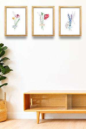 3 Parça Çerçeve Görünümlü Şık Boho Tablo Modeli, Oturma Odası, Salon, Ofis, Yatak Odası Duvar Dekoru
