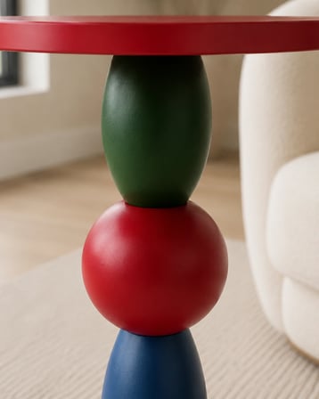 Bubble Ahşap Yan Sehpa 55cm Kırmızı Yeşil Mavi Renkli Modern Tasarım Dekoratif