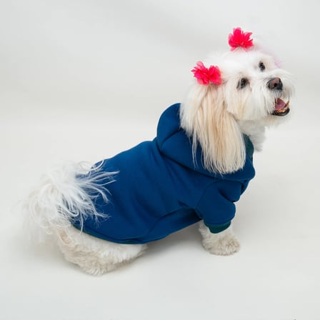 İndigo Mavi Baskısız Kedi ve Köpek Sweatshirt Hoodie