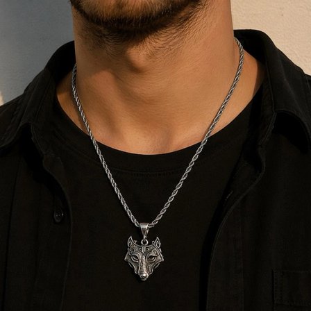 Viking Kurt Başı Kolye Erkek 925 Ayar Gümüş Minimalist Wolf Head Erkek Kolyesi