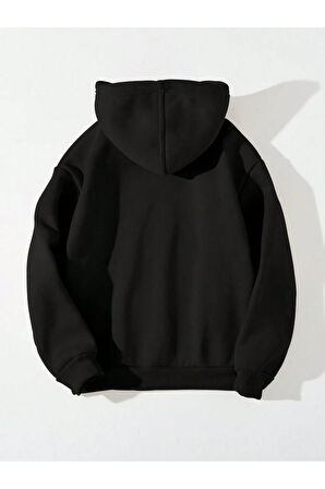 Built Different Baskılı Unisex Siyah Kanguru Cepli Kapüşonlu Sweatshirt Hoodie | M
