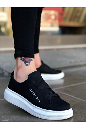 Kalın Yüksek Taban Çapraz Bant Siyah Erkek Ayakkabı Sneaker Spor Ayakkabı