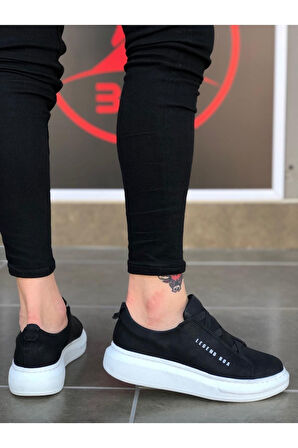 Kalın Yüksek Taban Çapraz Bant Siyah Erkek Ayakkabı Sneaker Spor Ayakkabı