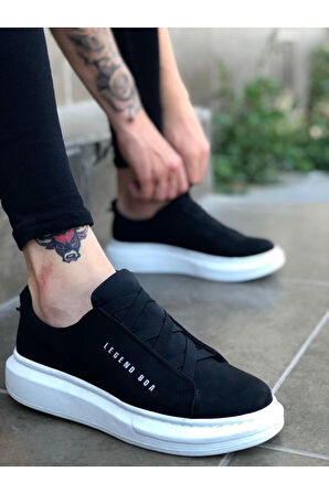 Kalın Yüksek Taban Çapraz Bant Siyah Erkek Ayakkabı Sneaker Spor Ayakkabı