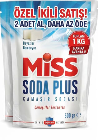 Miss Soda Plus Optik Etkili Beyaz Sabunlu El ve Matik Çamaşır Sodası 2×500GR