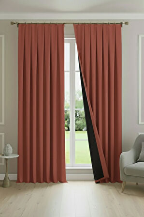 Buonasera Kiremit 1X3 Pile Işık Geçirmez Astarlı Fon Perde %100 Karartma + Soğuk ve Sıcak Yalıtımı