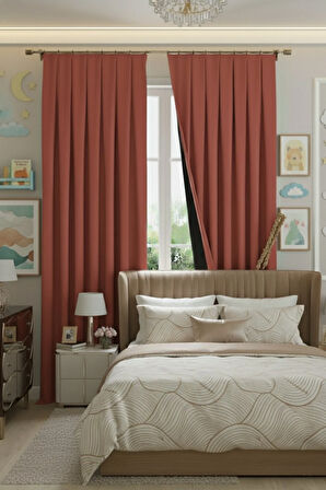 Buonasera Kiremit 1X3 Pile Işık Geçirmez Astarlı Fon Perde %100 Karartma + Soğuk ve Sıcak Yalıtımı