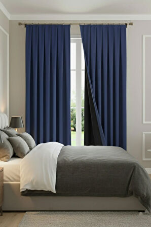 Buonasera Lacivert 1x3 Pile Işık Geçirmez Astarlı Fon Perde %100 Karartma + Soğuk ve Sıcak Yalıtımı