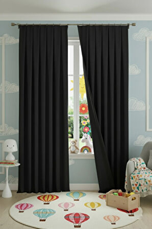 Buonasera Siyah 1x3 Pile Işık Geçirmez Astarlı Fon Perde %100 Karartma + Soğuk ve Sıcak Yalıtımı