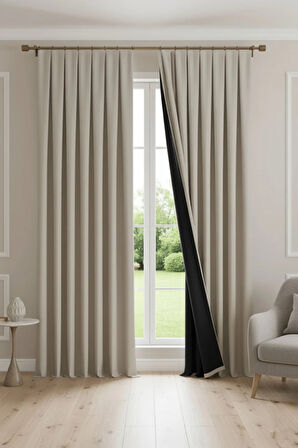 Buonasera Bej Pilesiz Işık Geçirmez Astarlı Fon Perde %100 Karartma + Soğuk ve Sıcak Yalıtımı