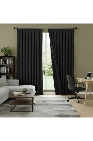 Buonasera Pilesiz Siyah Işık Geçirmez Astarlı Fon Perde %100 Karartma + Soğuk ve Sıcak Yalıtımı