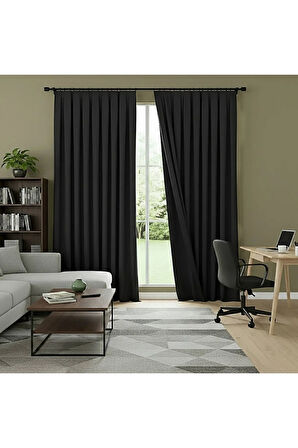 Buonasera Pilesiz Siyah Işık Geçirmez Astarlı Fon Perde %100 Karartma + Soğuk ve Sıcak Yalıtımı