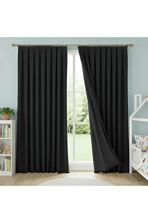 Buonasera Pilesiz Siyah Işık Geçirmez Astarlı Fon Perde %100 Karartma + Soğuk ve Sıcak Yalıtımı