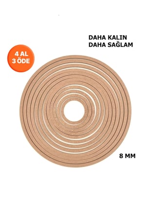 12'li Ham Mdf, 8mm Kalınlık, 30 Cm Kasnak, Boyanabilir Vidasız Kasnak, Makrome Halkası, Düş Kapanı
