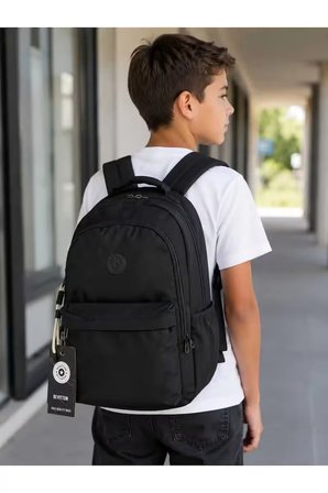 Siyah Unisex Okul Çantası Su Geçirmez Kumaş Unisex Okul Sırt Çantası 2200