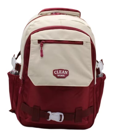 Çok Bölmeli Bej-Bordo Okul Sırt Çantası Unisex Okul Çantası 26011