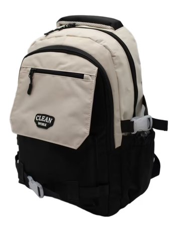 Çok Bölmeli Bej-Siyah Okul Sırt Çantası Unisex Okul Çantası 26011