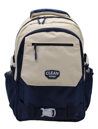 Çok Bölmeli Bej-Lacivert Okul Sırt Çantası Unisex Okul Çantası 26011