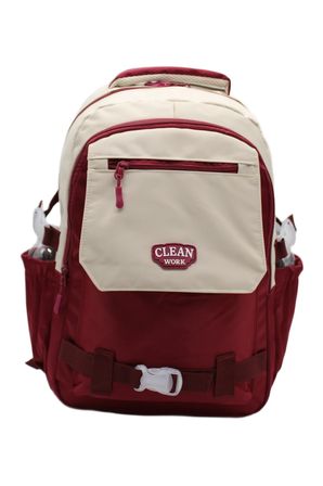 Çok Bölmeli Bej-Bordo Okul Sırt Çantası Unisex Okul Çantası 26011