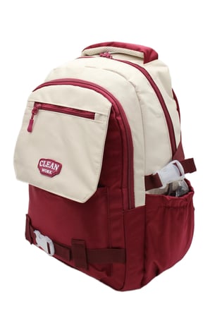 Çok Bölmeli Bej-Bordo Okul Sırt Çantası Unisex Okul Çantası 26011