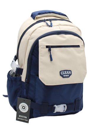 Çok Bölmeli Bej-Lacivert Okul Sırt Çantası Unisex Okul Çantası 26011