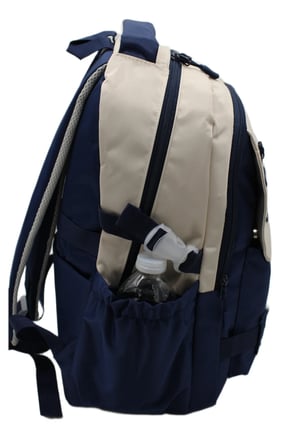 Çok Bölmeli Bej-Lacivert Okul Sırt Çantası Unisex Okul Çantası 26011