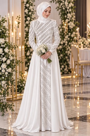🤍 Tesettür Nikah Elbisesi – Zarif ve Işıltılı Tasarım