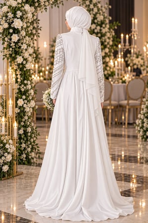 🤍 Tesettür Nikah Elbisesi – Zarif ve Işıltılı Tasarım