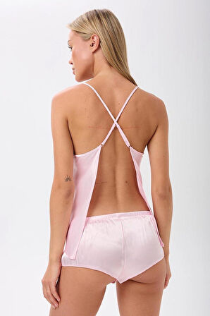 Saten İp Askılı Sırt Dekolteli Brazillian Şort Gecelik Takımı
