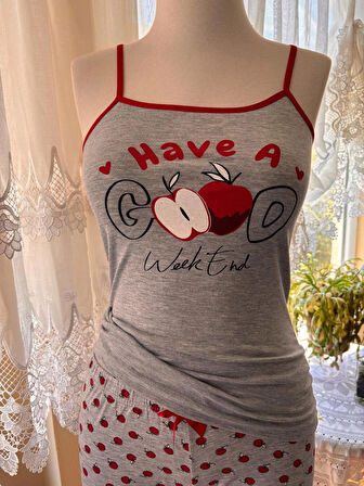 İnce Askılı Şortlu Pamuklu Pijama Takımı Dantel Detaylı
